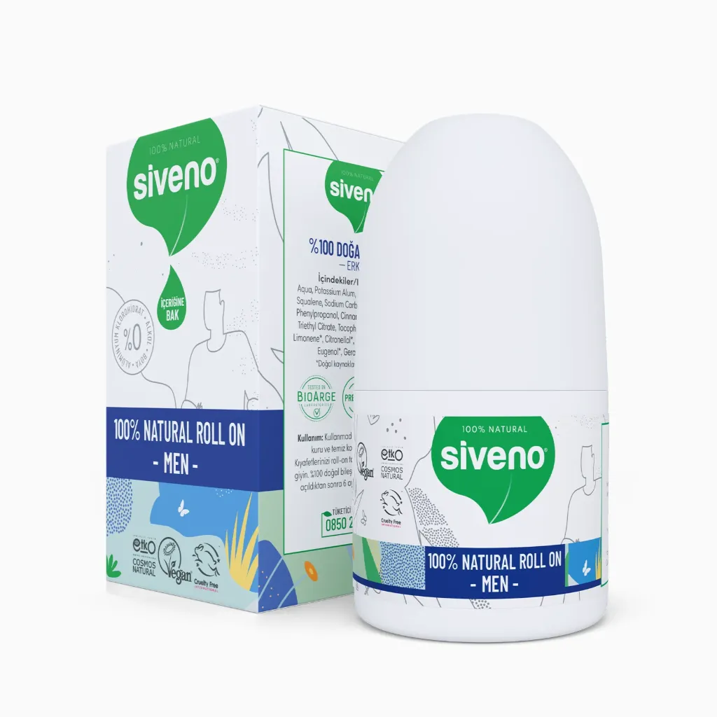 Siveno Natural Roll-On Deodorant for Men, Vegan Herbal Formula, 50 ml