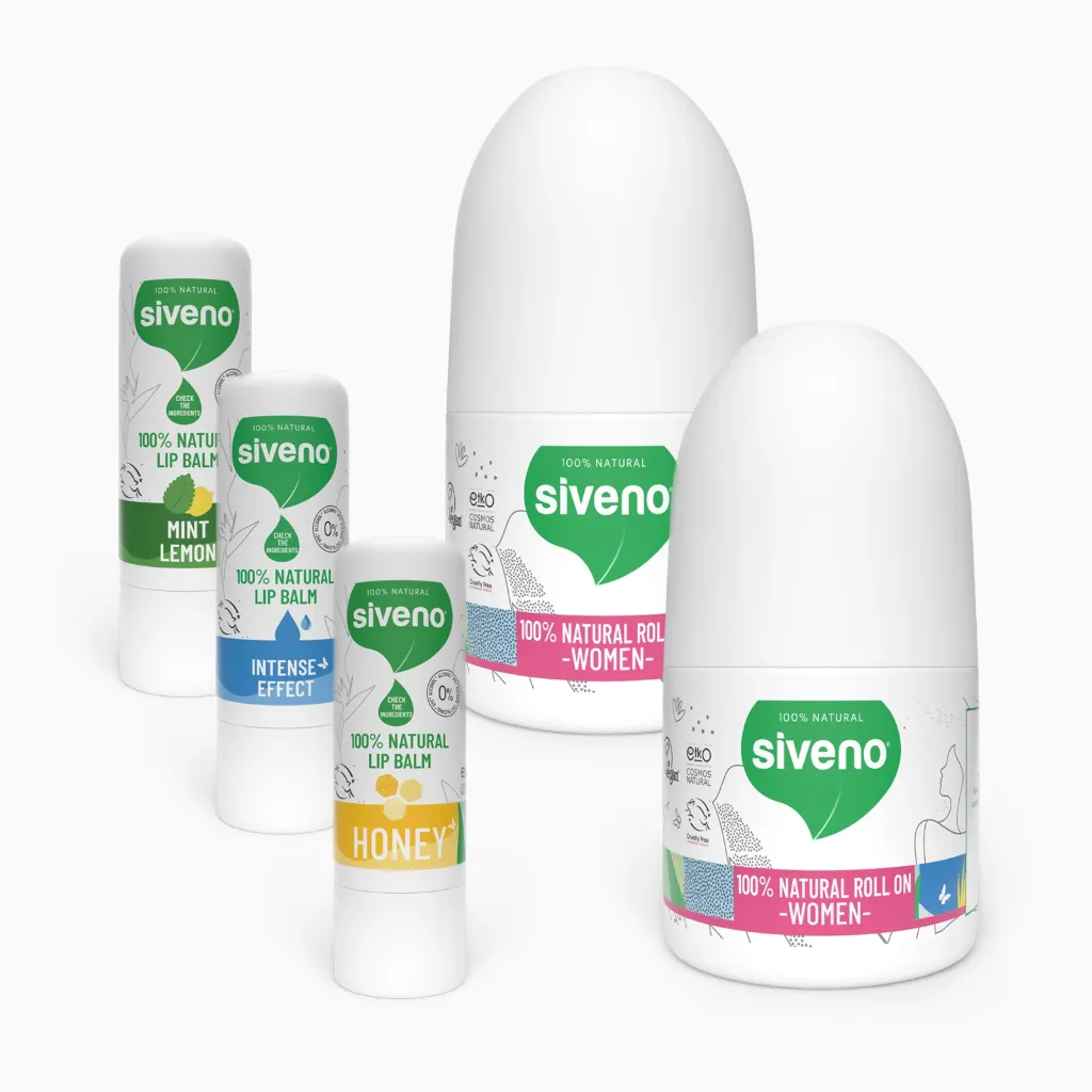 Siveno Natural Lip Balm & Roll-On Deodorant Value Set – Intense, Honey & Mint Lemon + 1x Coconut+1xAloevera  Roll-On – 5 Pack